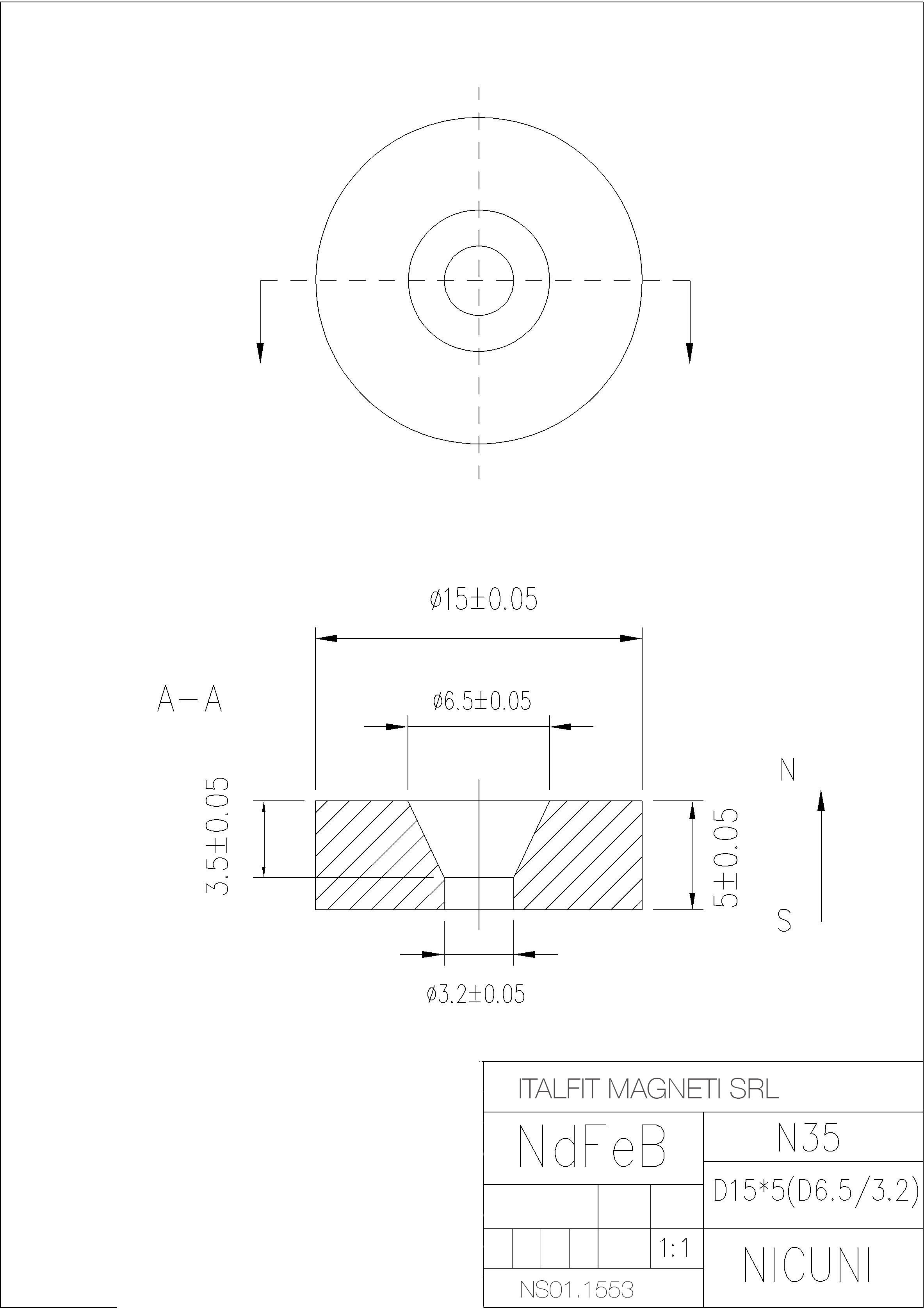 34 Mm Disco Di Metallo Con Foro Svasato