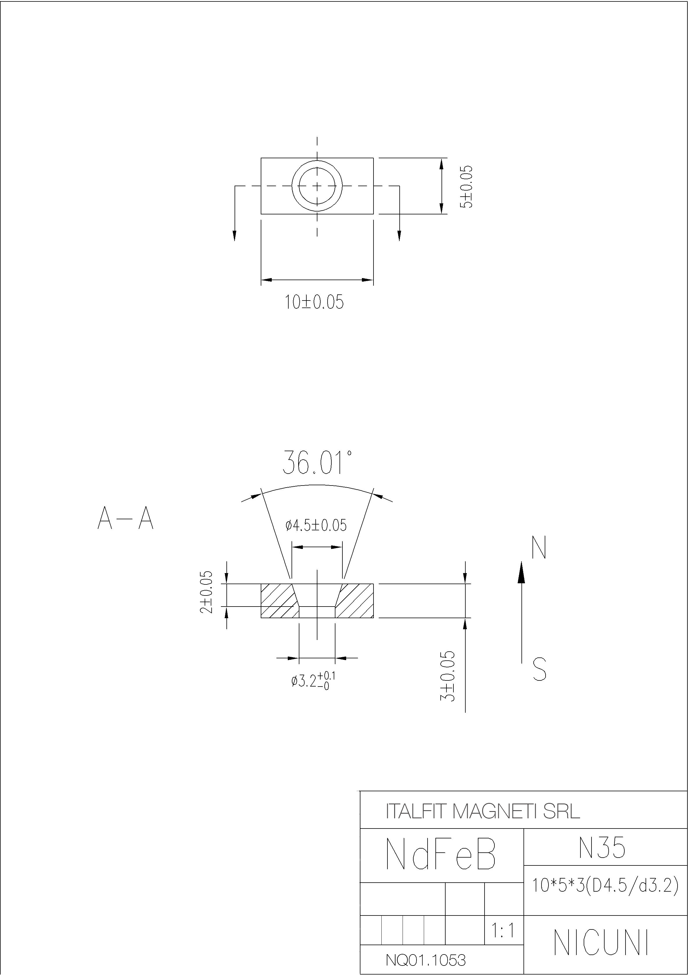 Base Magnetica In Neodimio Gommata 43mm - Foro Svasato, Forza 10kg, Altezza 6mm, N35