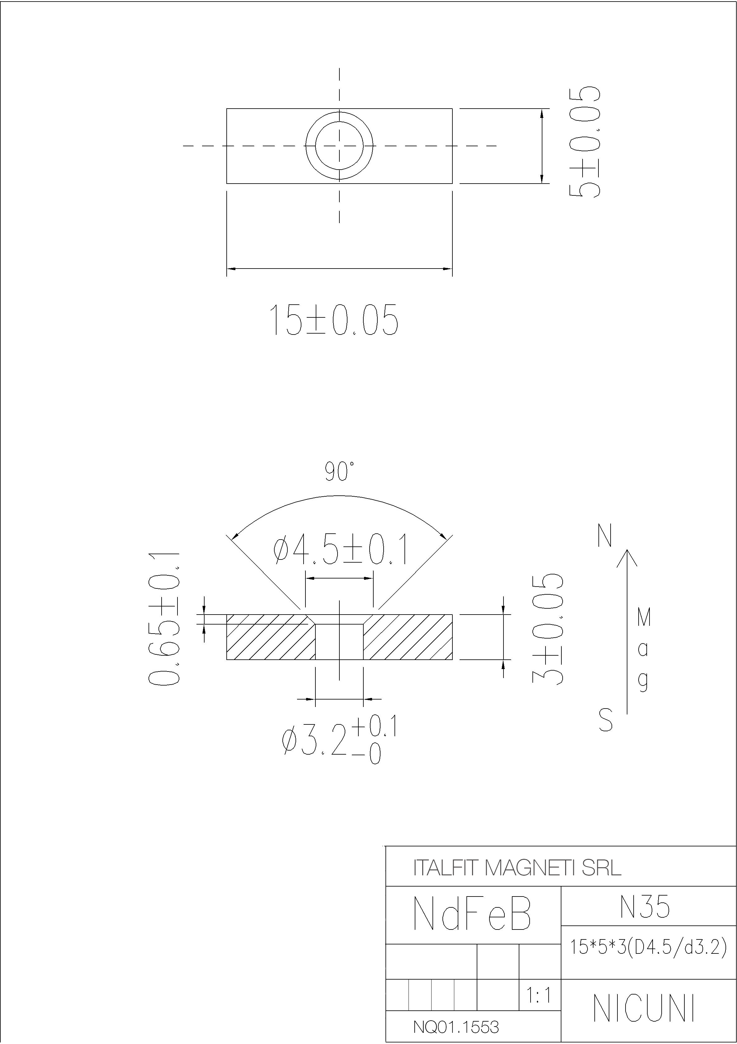 Barra magnetica con foro svasato - 100 x 13,5 x 5 mm - Neodimio (NdFeB) - Forza 36 kg - Magnete rettangolare con foro di fissaggio smussato in un profilo in acciaio a forma di U